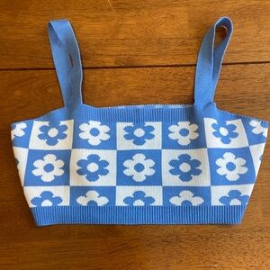 SHEIN cute blue and white flowered shirt cropped tank